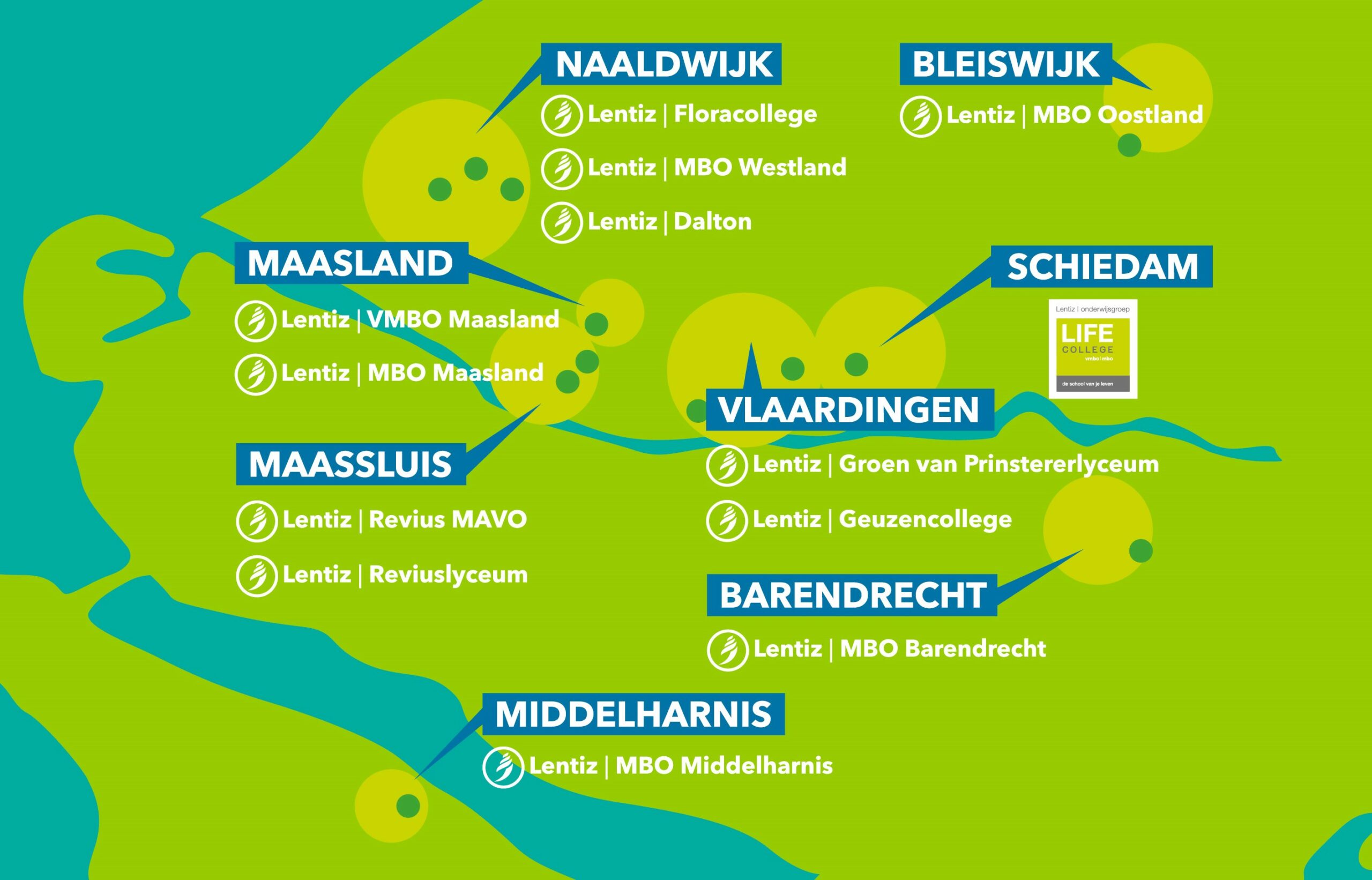 Landkaartje met de locaties van Lentiz