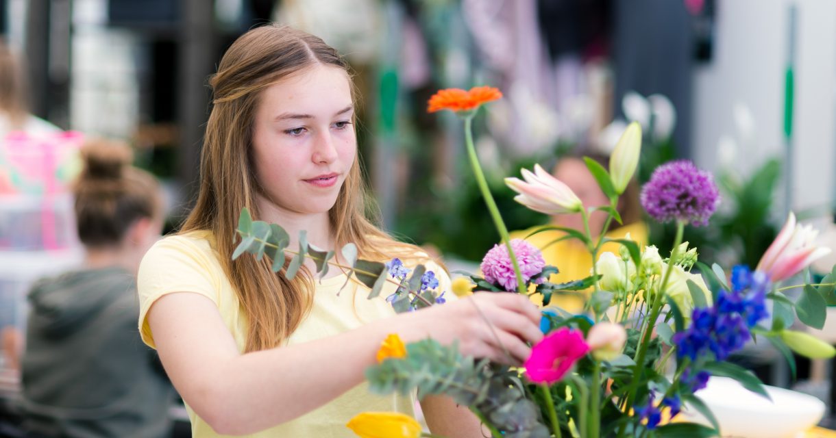 Student met boeket