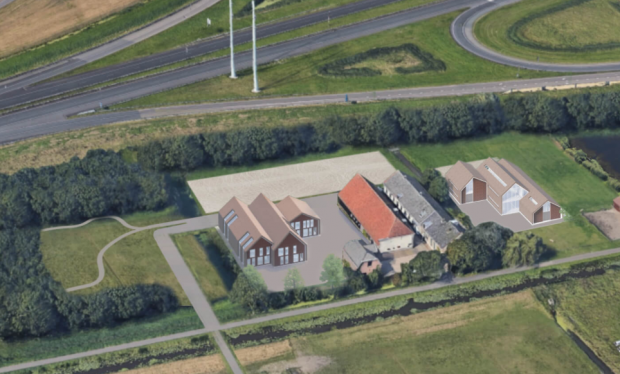 Artist impression van de nieuwe Equestrum Campus naast Chardon Paardensport