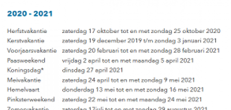 Vakantierooster 2020-2021